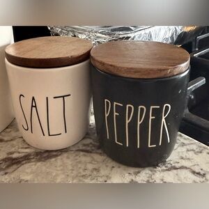 RAE DUNN SALT AND PEPPER CELLARS.